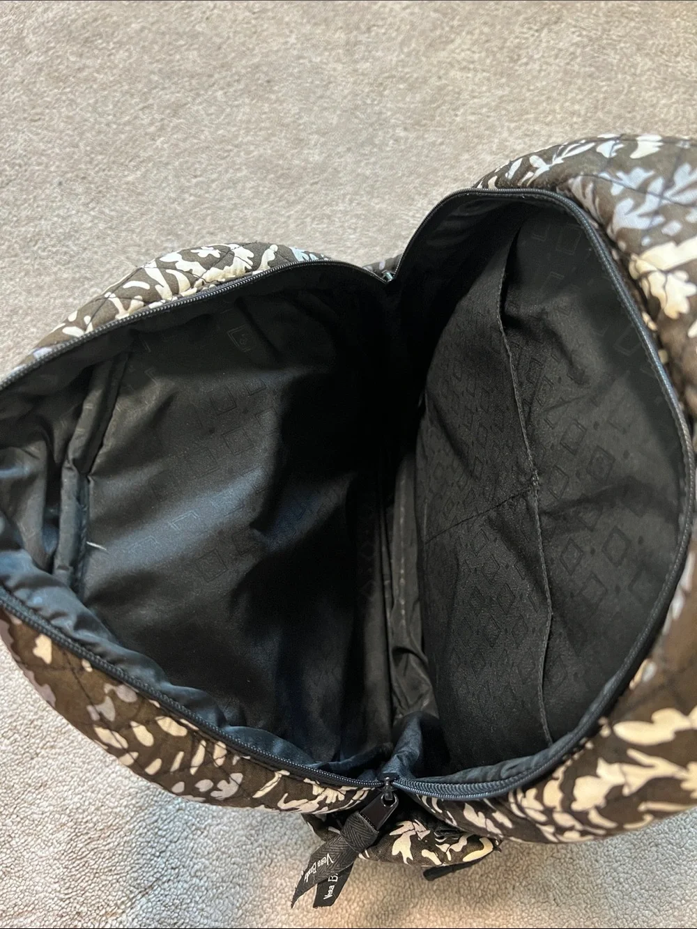 Vera Bradley Baroque Floral Quilted Backpack in Black Grey Cream
